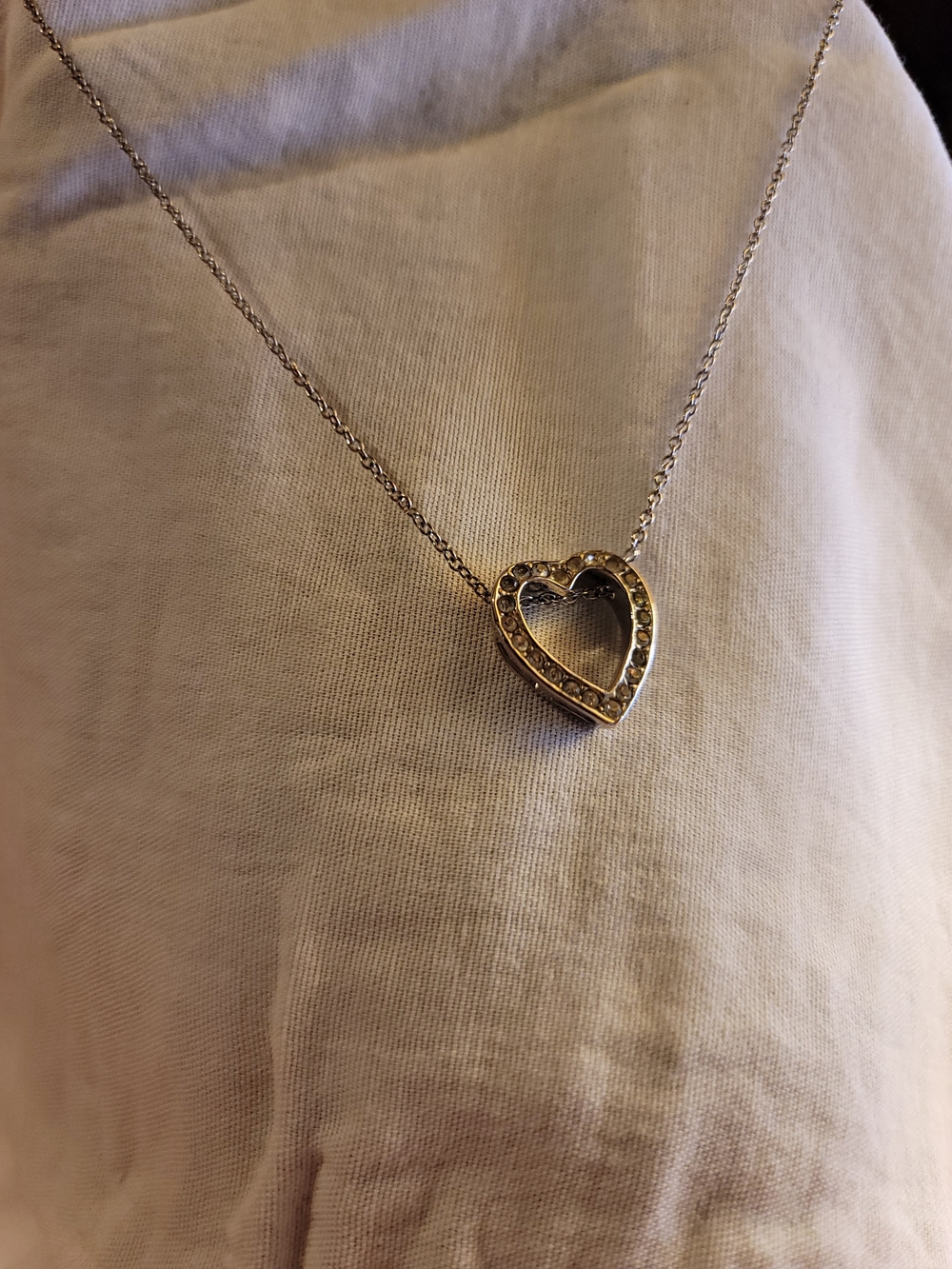 Delicate Silver Tone Heart Pendant Necklace with CZ Accents